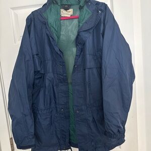 Vintage L.L. Bean Men's Navy Hooded Raincoat Size Large